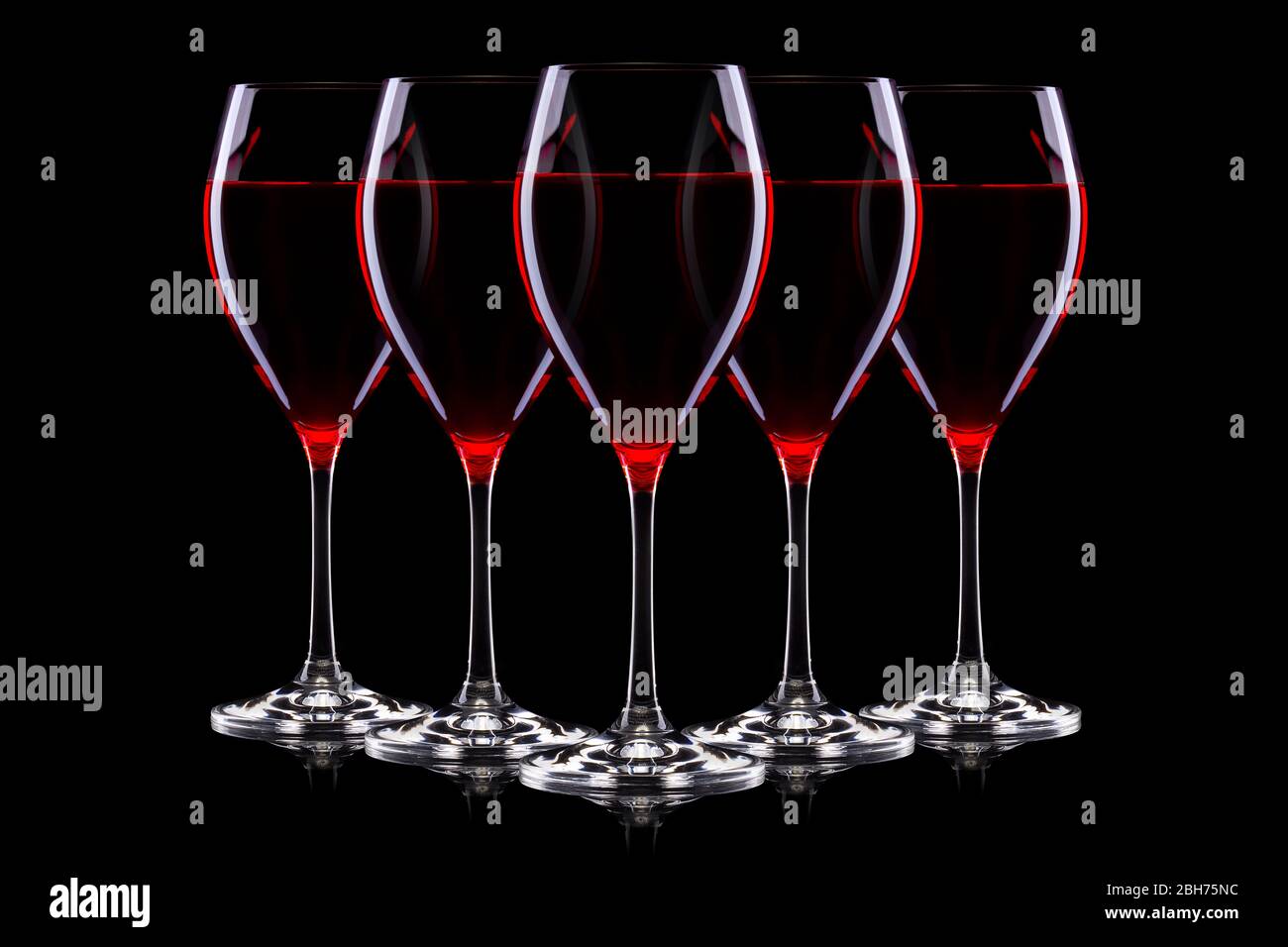 Set of glasses for red wine on black background Stock Photo Alamy