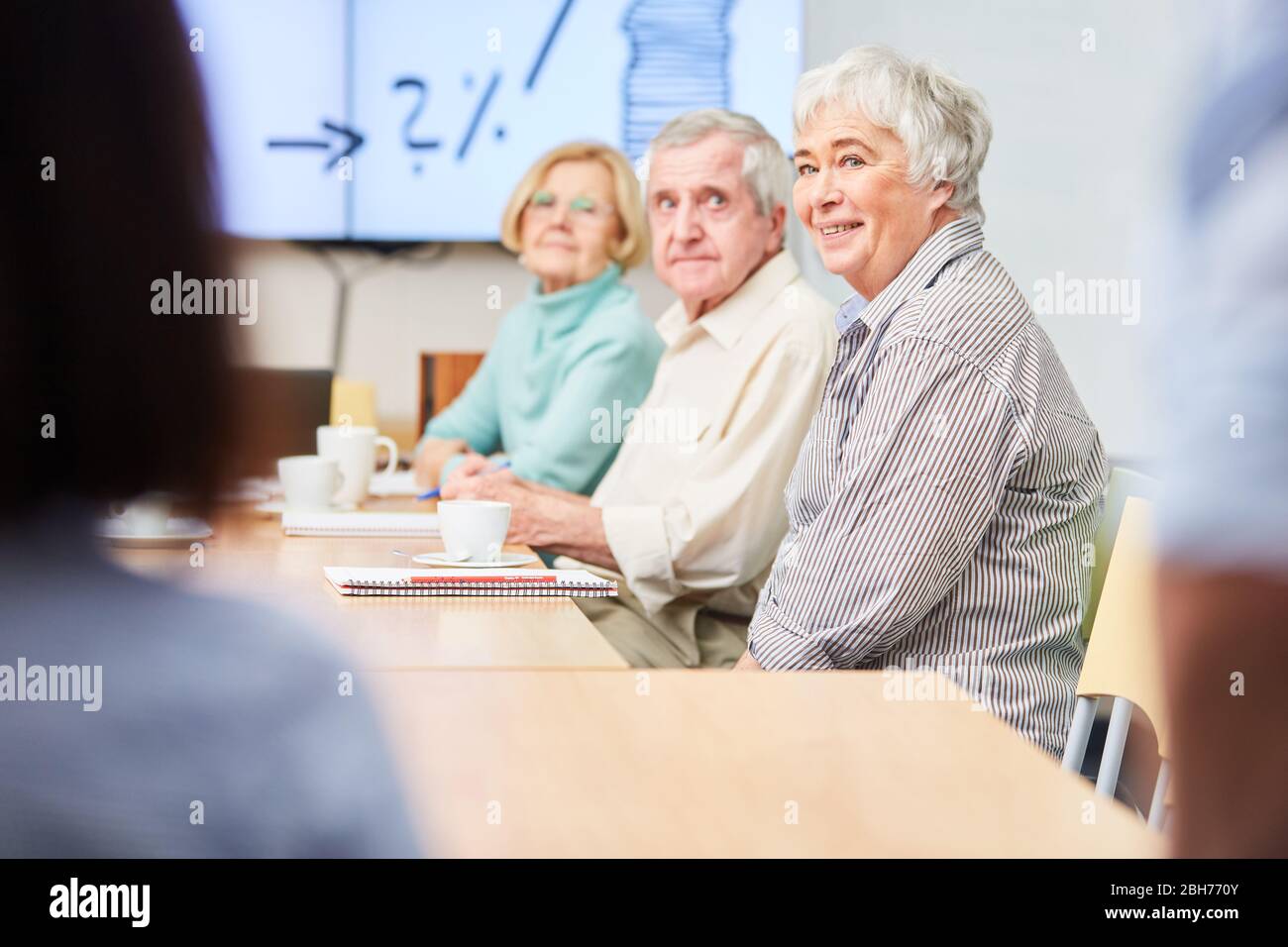 Group of seniors with financial advice on retirement provision and investment Stock Photo