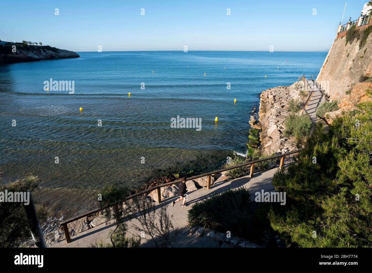 Platja dels Capellans, Camí de Ronda de Salou, Cap de Salou-El Roquer, Salou, Tarragonès, Tarragona, Catalunya Stock Photo