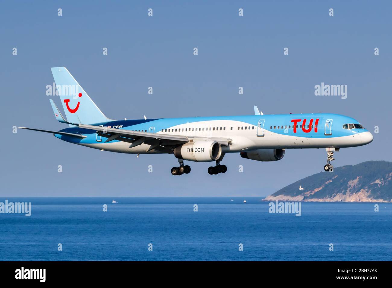 Skiathos, Greece – August 2, 2019: TUI Boeing 757-200 airplane at Skiathos airport (JSI) in Greece. Stock Photo