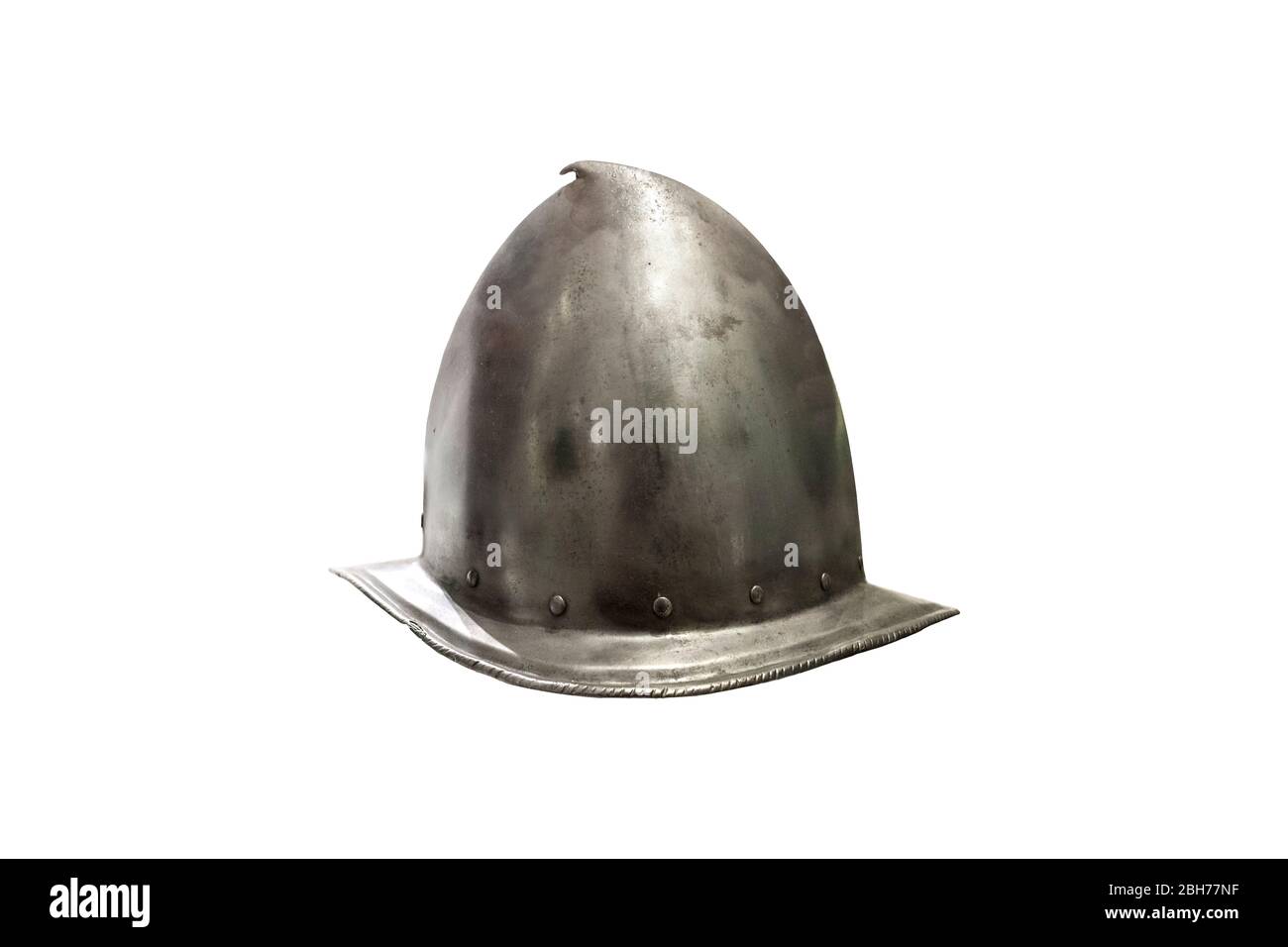 16h Century pointed helmet morion. Side view Stock Photo