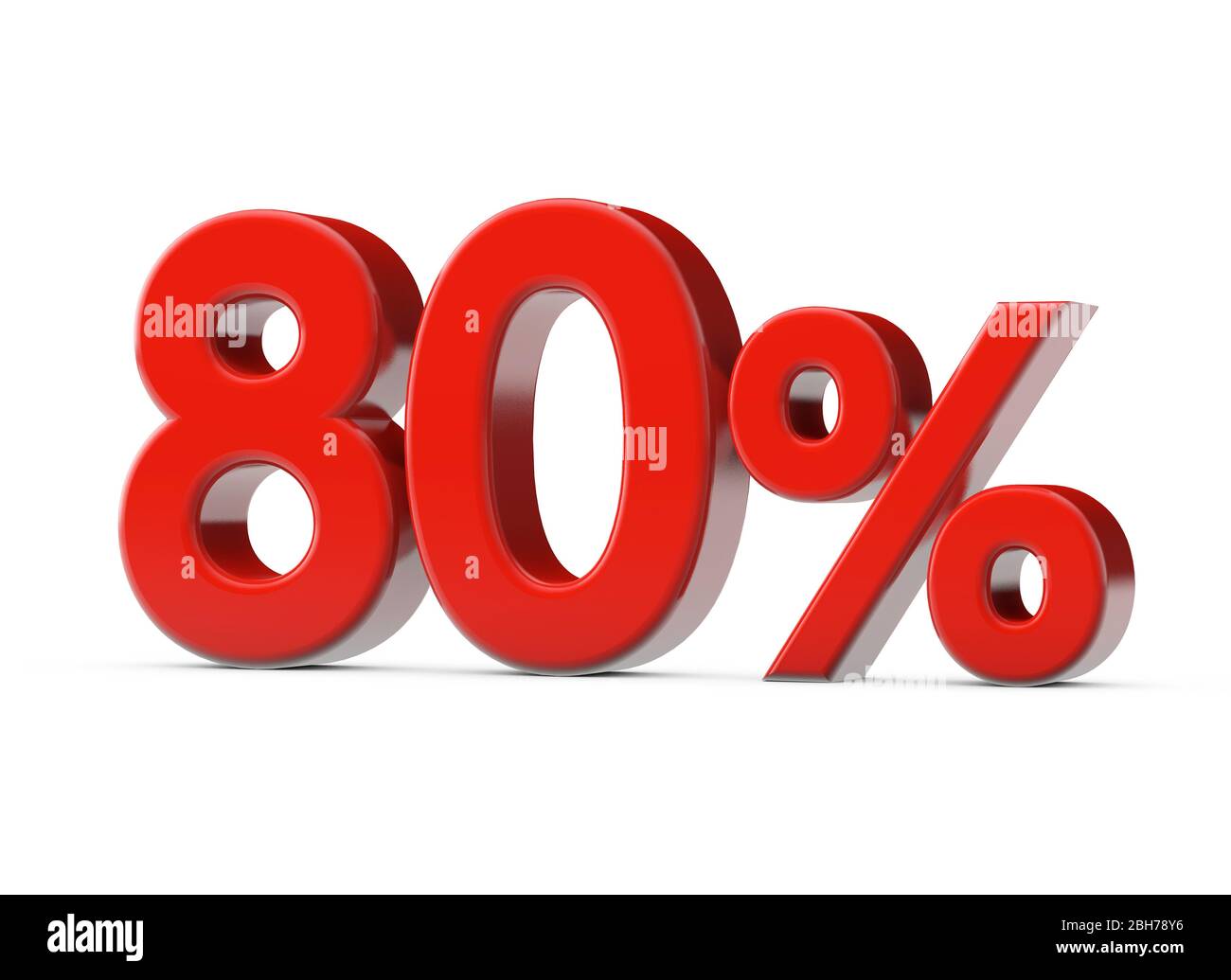 80 percent red promotional sale sign. 3D Render Stock Photo