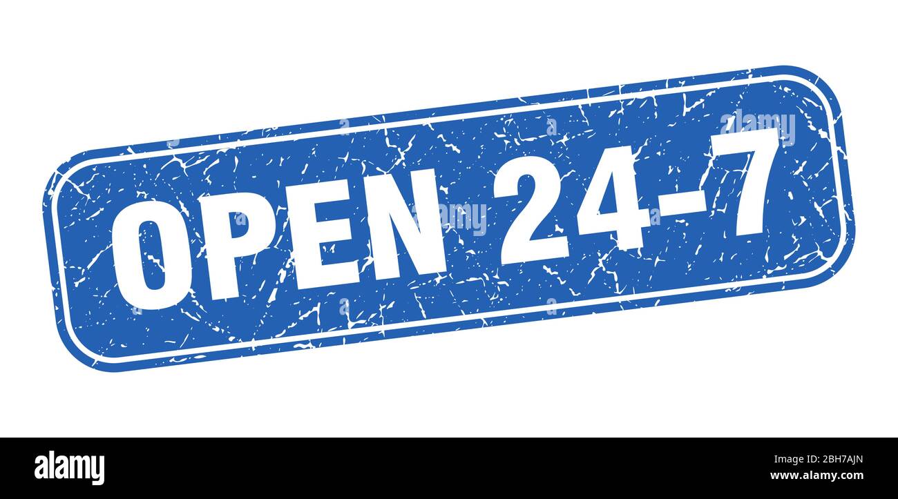 open 24 7 stamp. open 24 7 square grungy blue sign Stock Vector Image & Art Alamy