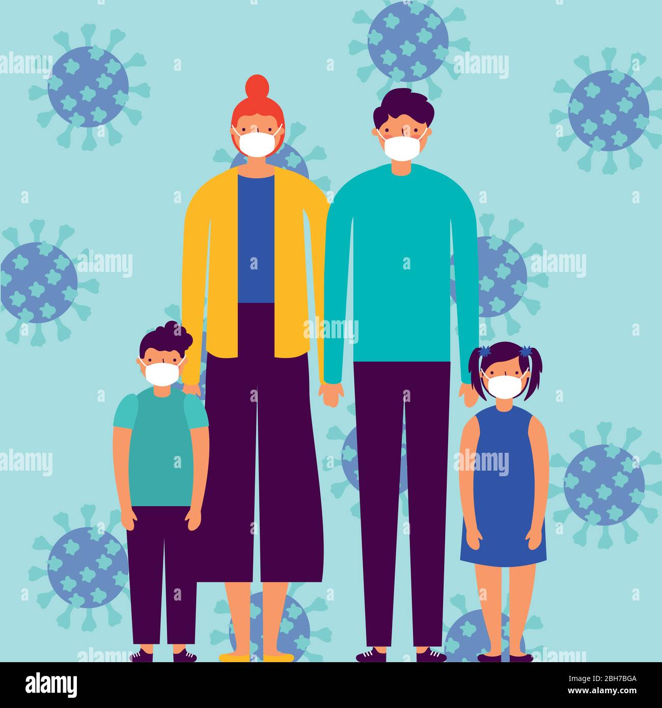 family using face masks and covid19 particles Stock Vector Image & Art ...