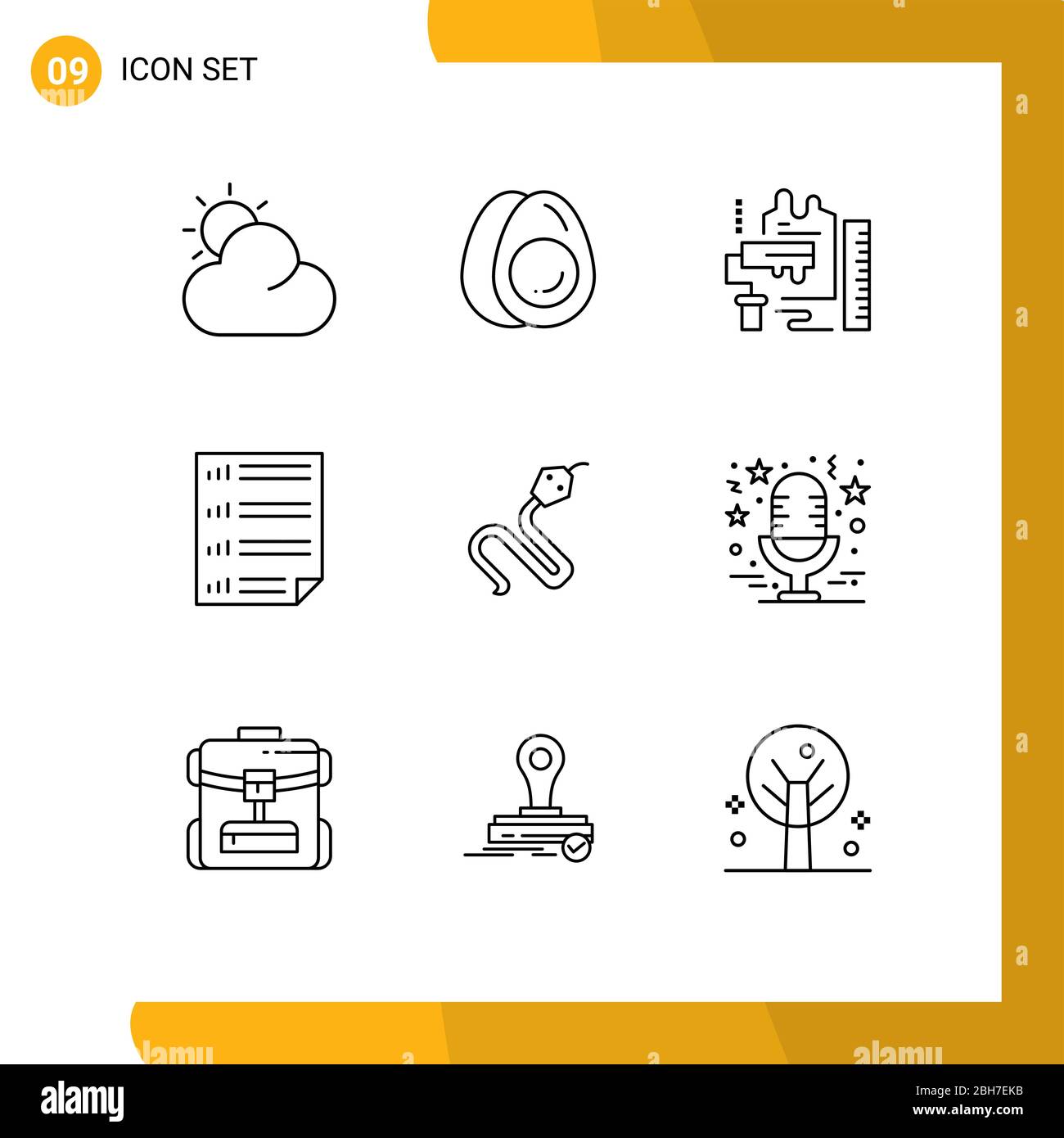 Modern Set of 9 Outlines and symbols such as cobra, page, roller, four, data Editable Vector Design Elements Stock Vector
