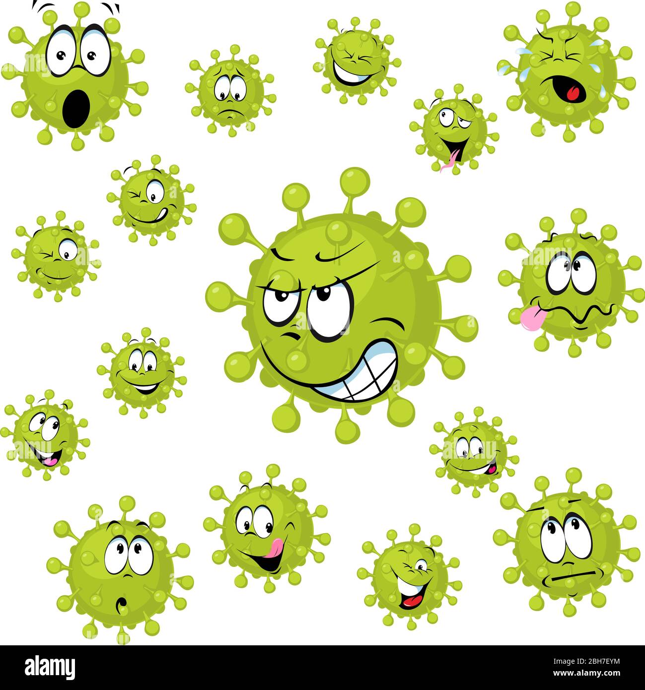 Corona Virus - COVID - 19 - Vector Illustration with Many Facial Expressions Stock Vector