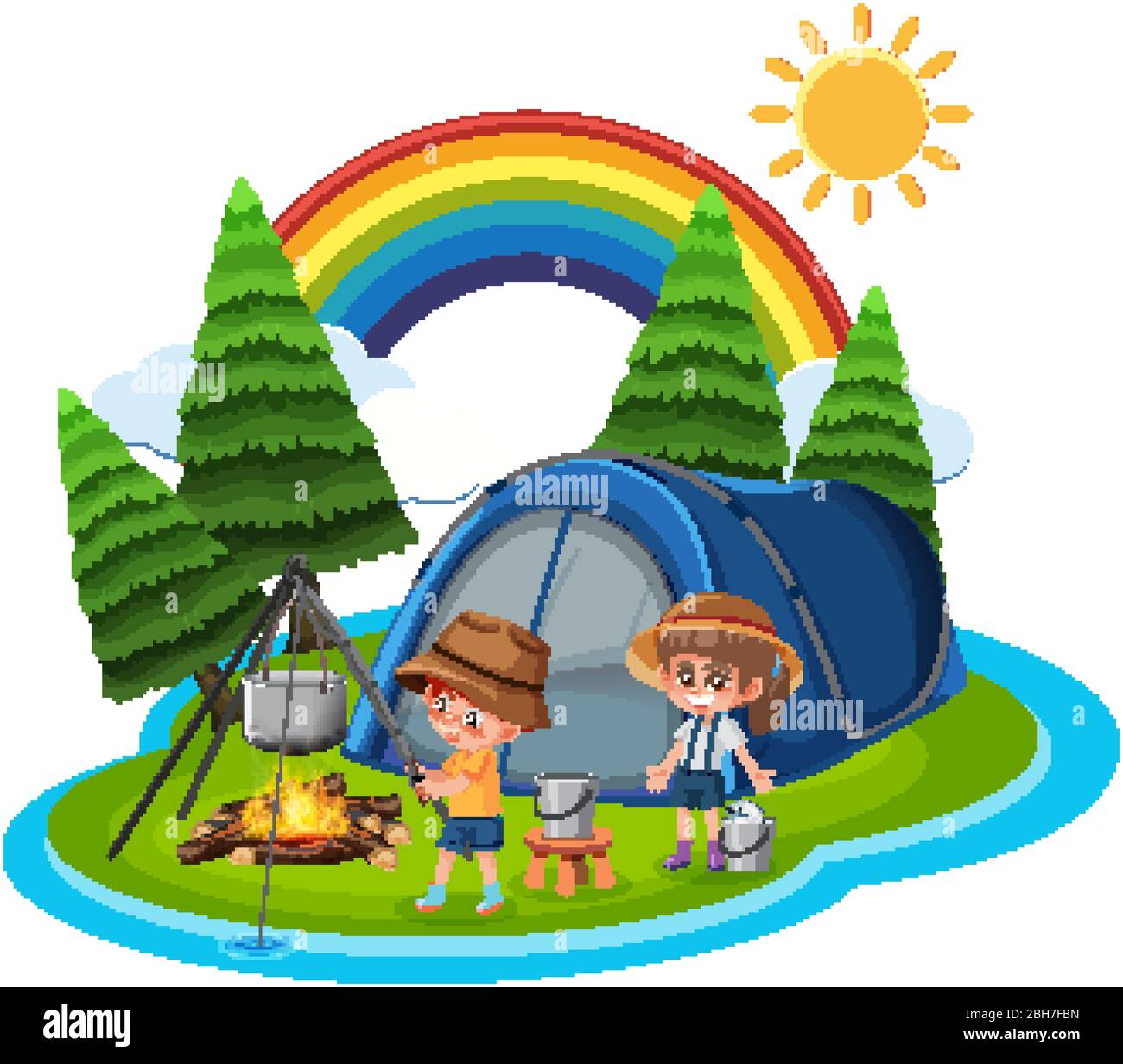 Scene with kids campoing out in the park illustration Stock Vector ...