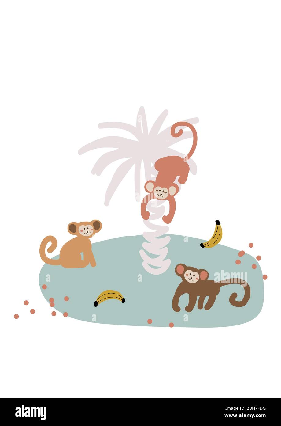 Cute cartoon monkey on island vector childish illustration Stock Vector ...