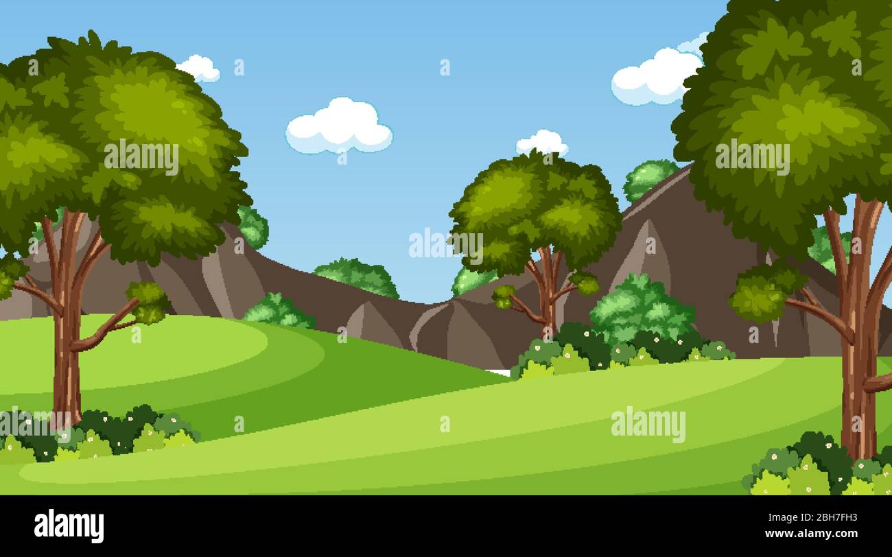 Background scene with many trees in the park illustration Stock Vector ...
