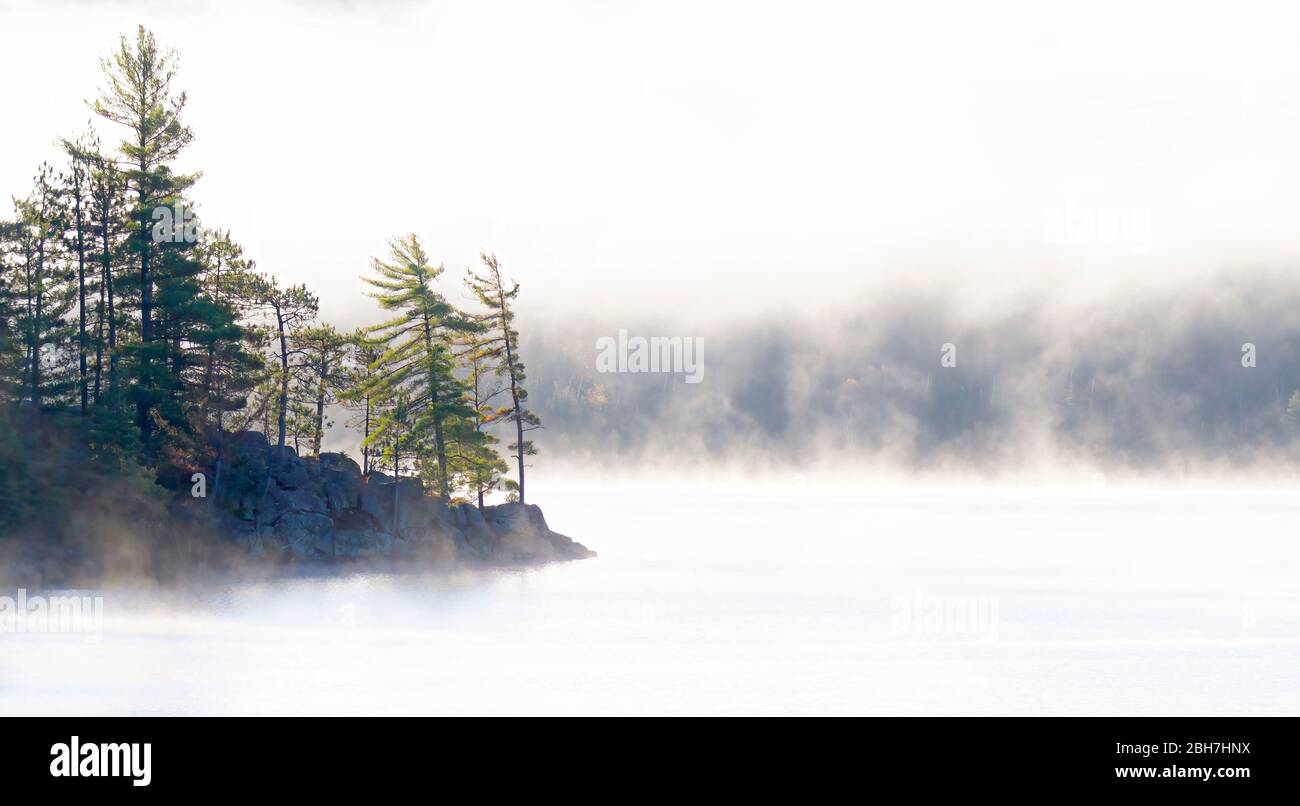 Foggy morning on Lake of Two Rivers in Algonquin Park, Canada Stock Photo -  Alamy