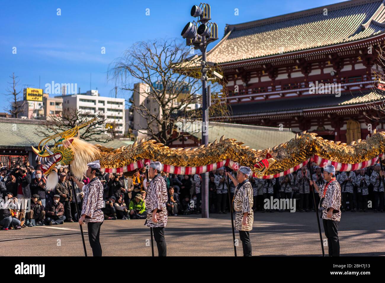 tokyo, japan march 18 2020 Japanese puppet masters holding a huge