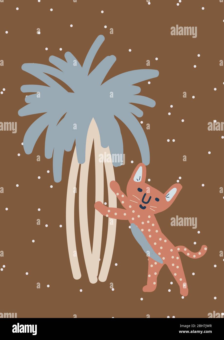 Childish leopard on tree nursery art wall poster decor design. Vector