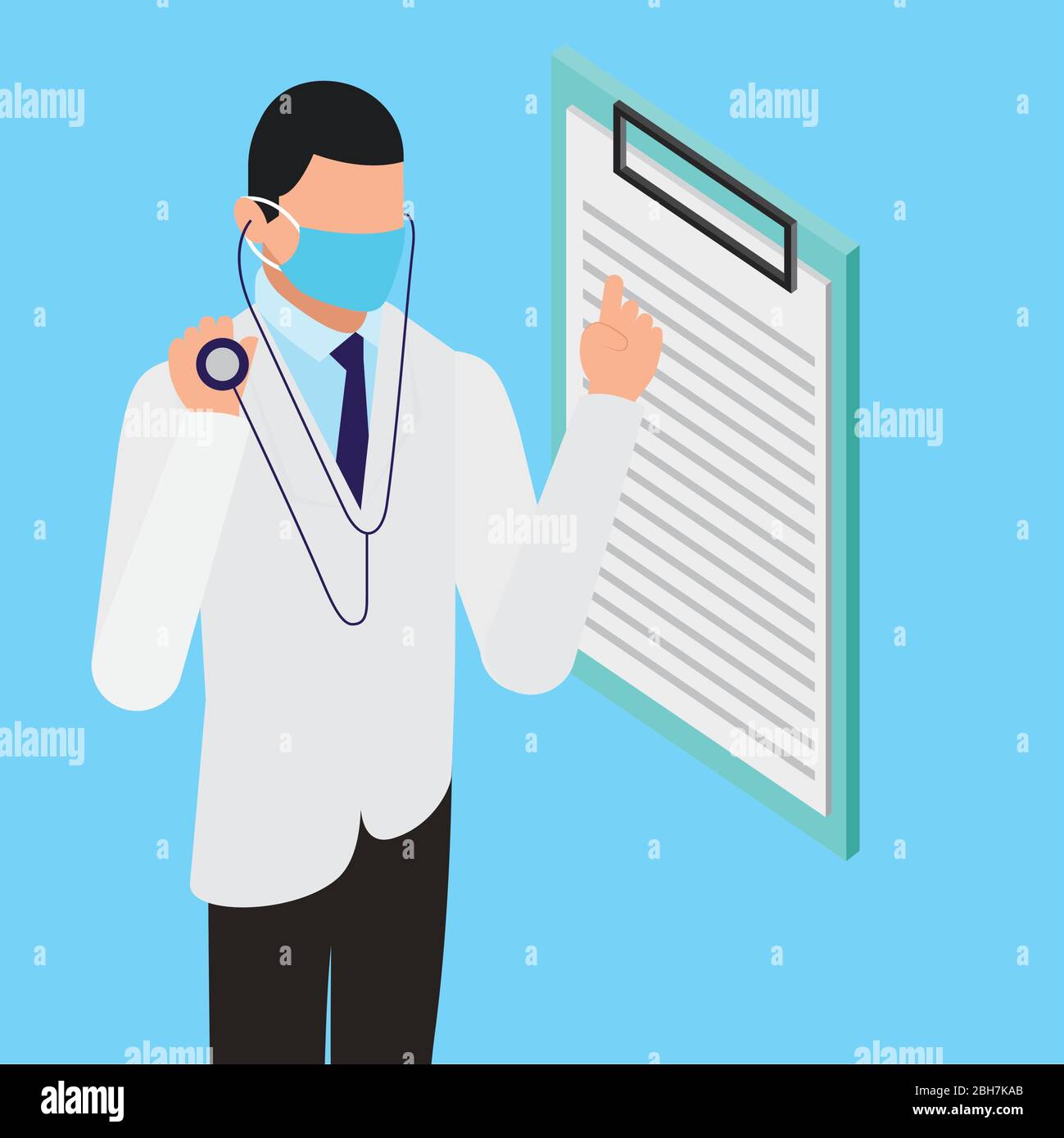 professional doctor using face mask with checklist Stock Vector Image