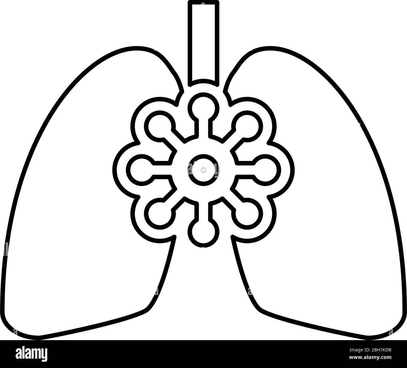 Coronavirus damaged lungs Virus corona atack Eating lung concept Covid 19 Infected tuberculosis icon outline black color vector illustration flat Stock Vector