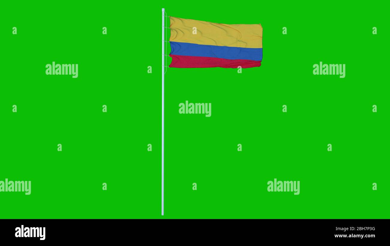 Colombia Flag Waving on wind on green screen or chroma key background. 3d rendering. Stock Photo