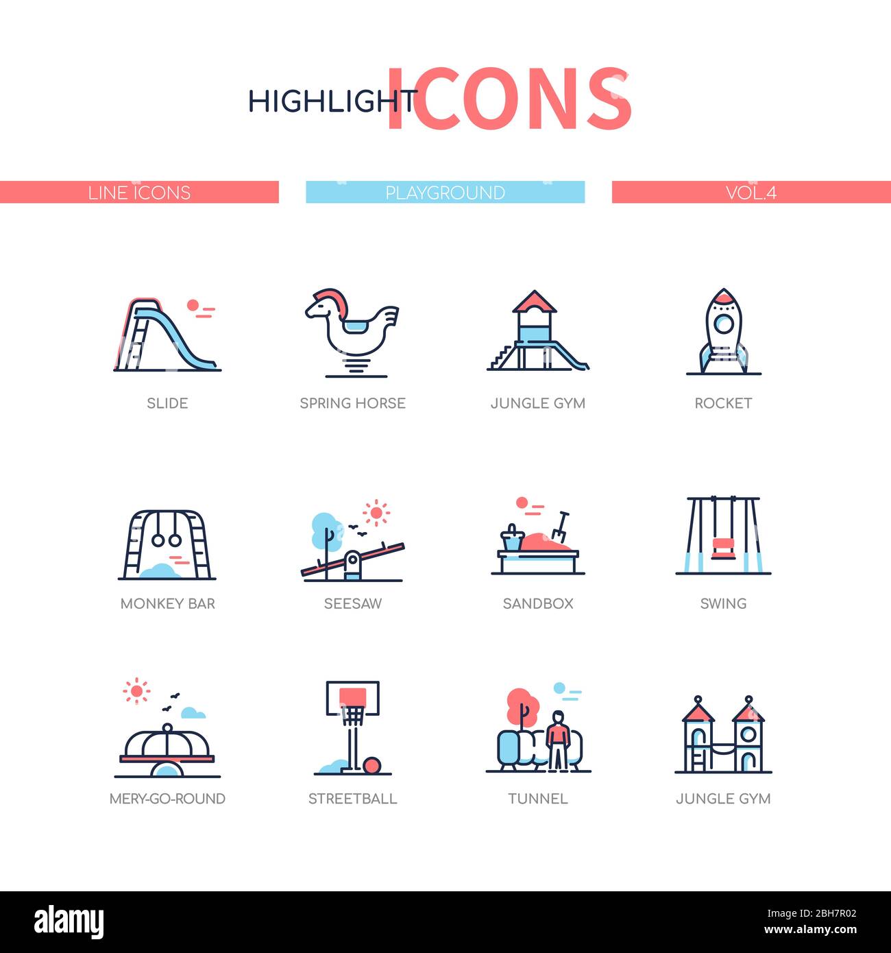 Playground elements - line design style icons set Stock Vector Image ...