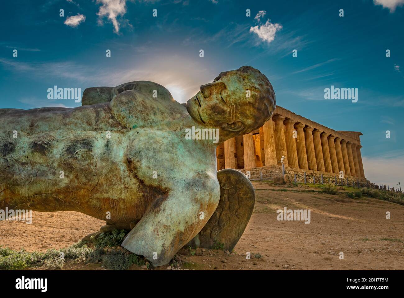 Valle dei Templi(Valley of the Temples) is an archeological site with ruins from Ancient Greece, situated in the Sicilian region of Agrigento, Sicily Stock Photo