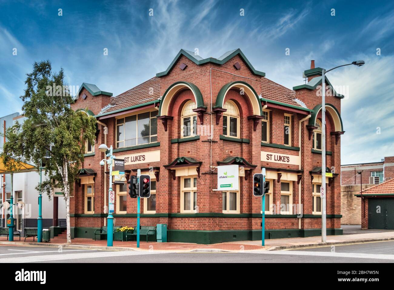 A traditional building at a corner of the city centre in Burnie, Tasmania, Australia. Stock Photo