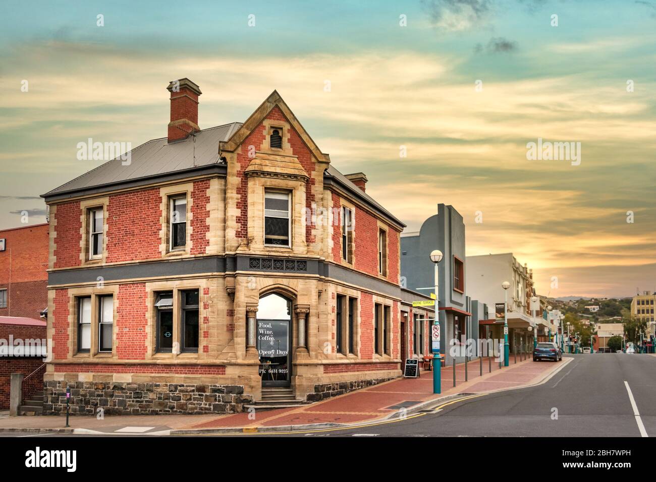 Traditional building at Cattley St and Marine St at the city centre in Burnie, Tasmania. Stock Photo