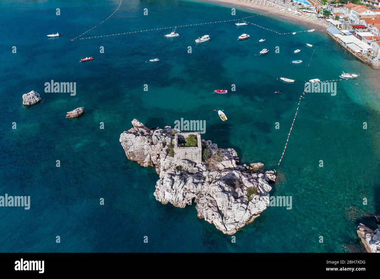 Aerial view of the bay near the village of Przno. Montenegro. Stock Photo