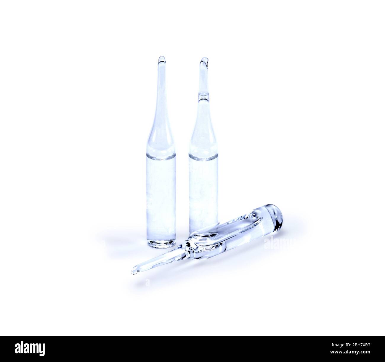 glass sealed medical ampoules with clear liquid isolated on white