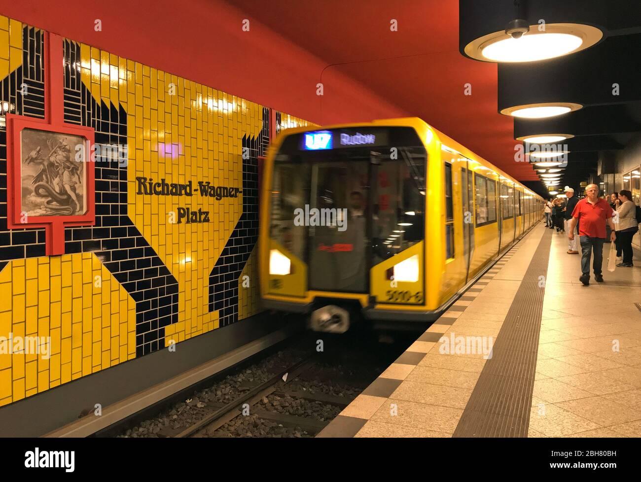 20.06.2019, Berlin, , Germany Line 7 subway enters RichardWagner