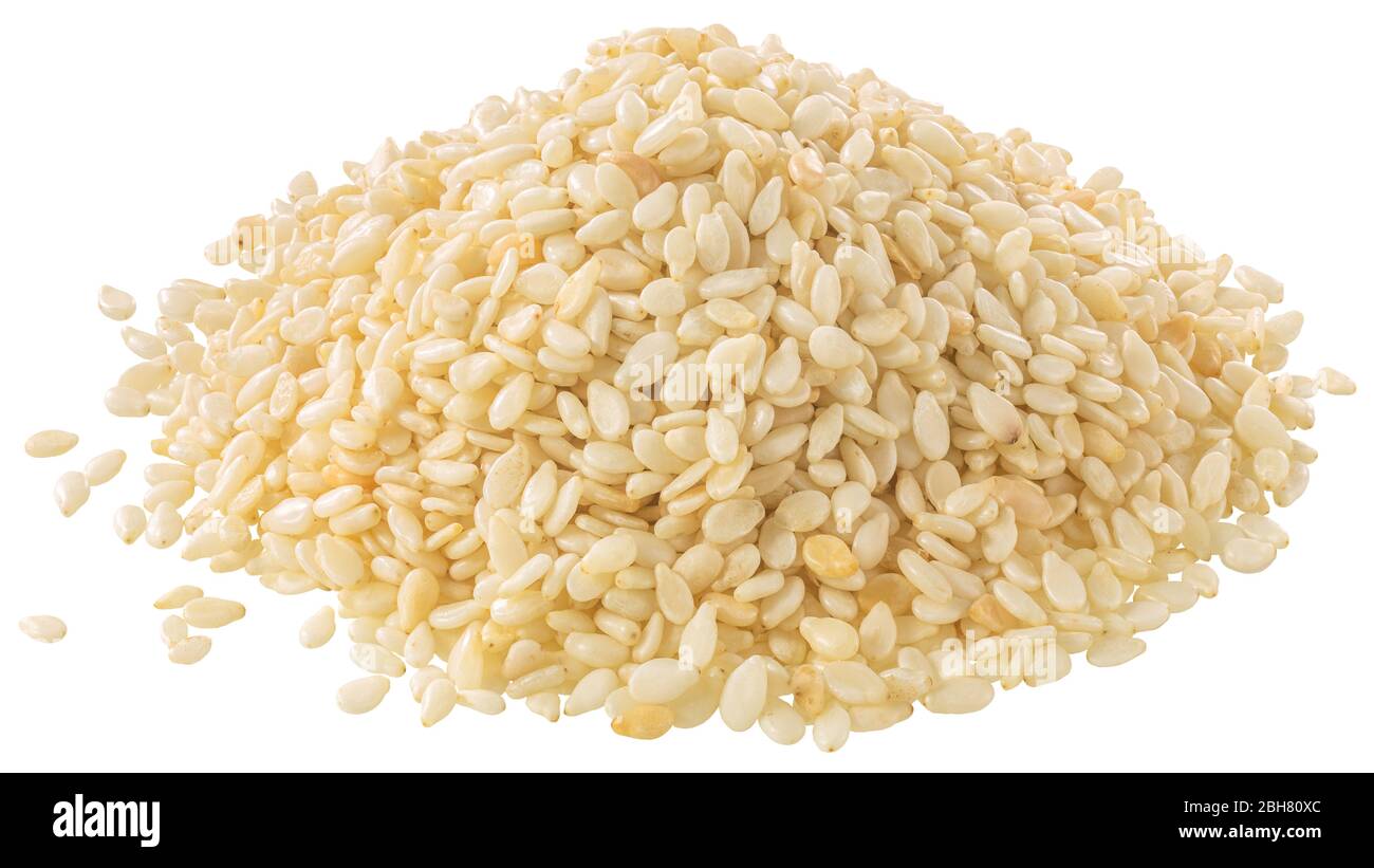 Pile of white sesame seeds (Sesamum indicum), isolated Stock Photo Alamy
