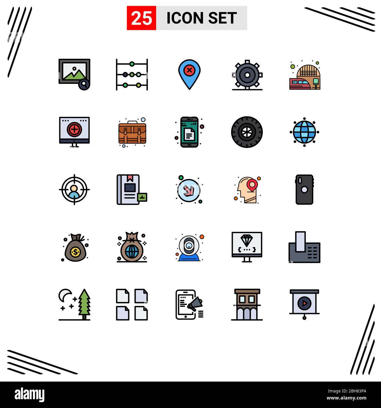 Set of 25 Modern UI Icons Symbols Signs for train, electric, navigation