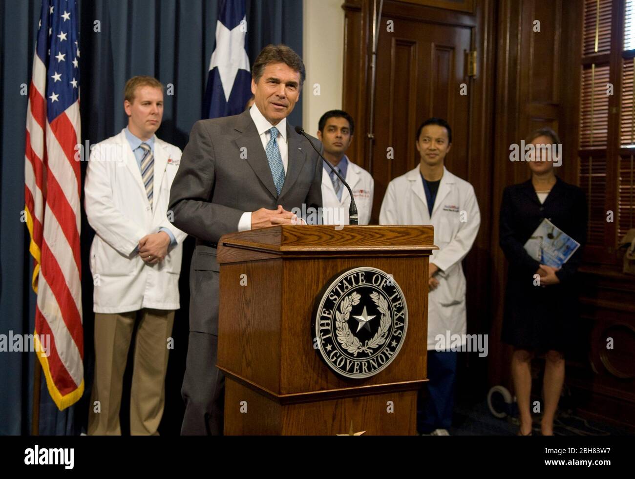 Austin , Texas - Texas Governor Rick Perry speaks at press conference announcing the findings of at Texas Public Policy Foundation studey about health care reform. August 18th, 2009  ©Marjorie Kamys Cotera / Daemmrich Photos Stock Photo