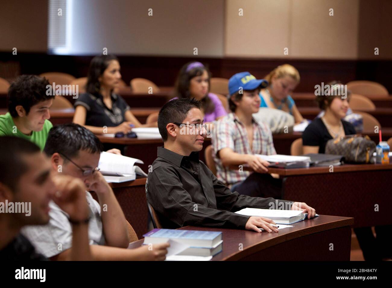 Brownsville, Texas USA, October 8, 2009. College students in macroeconomics class at the University of Texas at Brownsville/Texas Southmost College campus. ©Bob Daemmrich Stock Photo