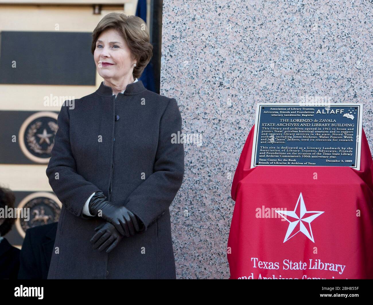 Austin Texas USA, December 3 2009: Former First Lady Laura Bush stands ...