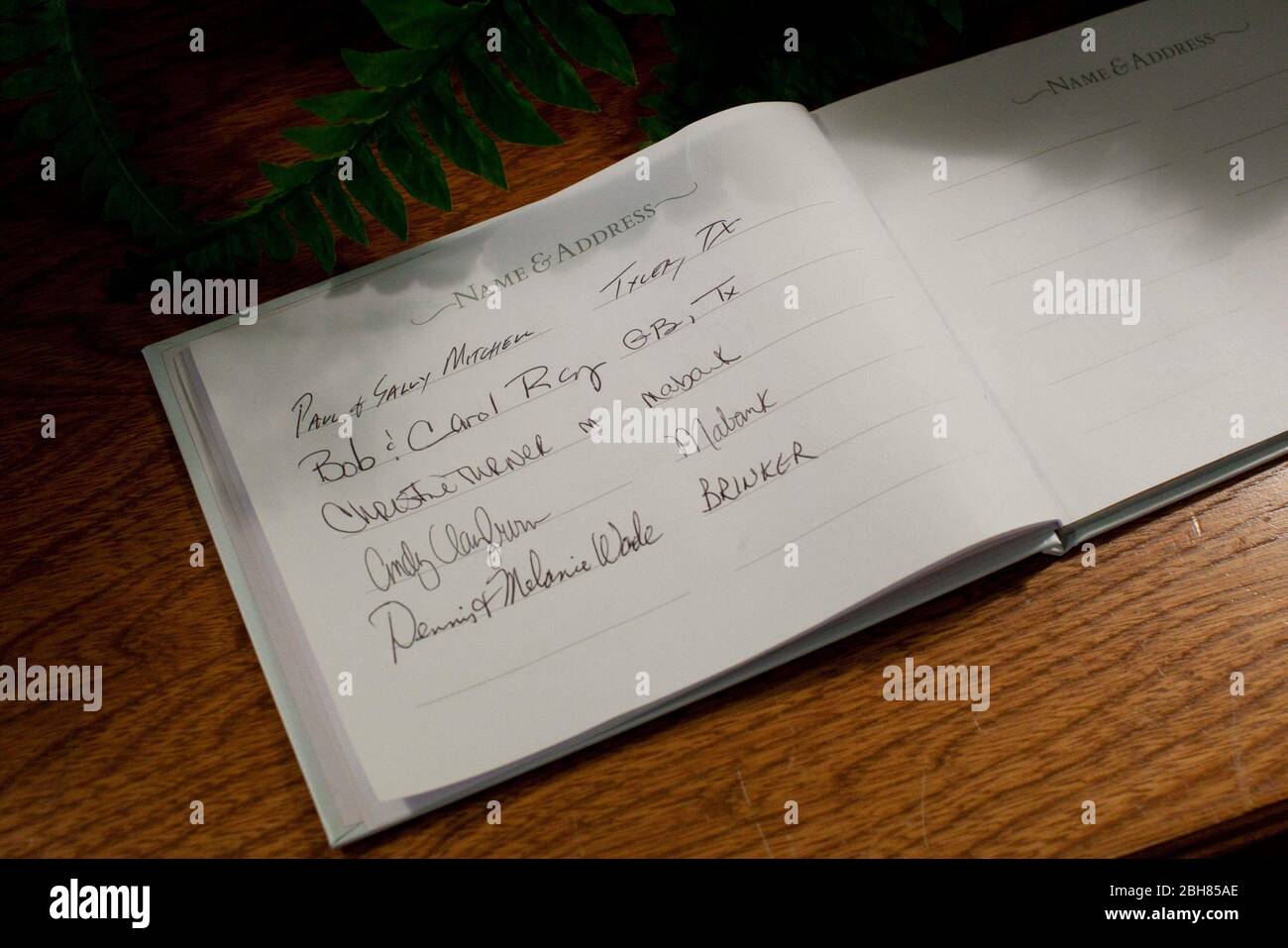 Seven Points, Texas USA, January 10 2010: Guest book in church foyer before a funeral in Aley United Methodist Church. ©Bob Daemmrich Stock Photo