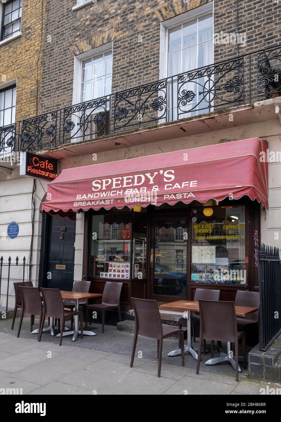 Speedy's Sandwich Bar & Cafe, North Gower Street, London, which featured in the popular TV series Sherlock as 22B Baker Street Stock Photo