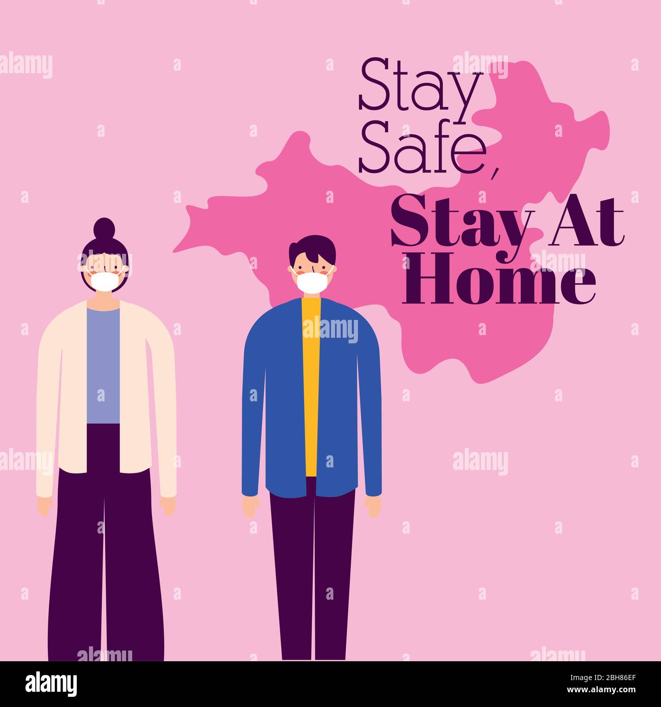 couple using face masks for covid19 with china map Stock Vector Image ...
