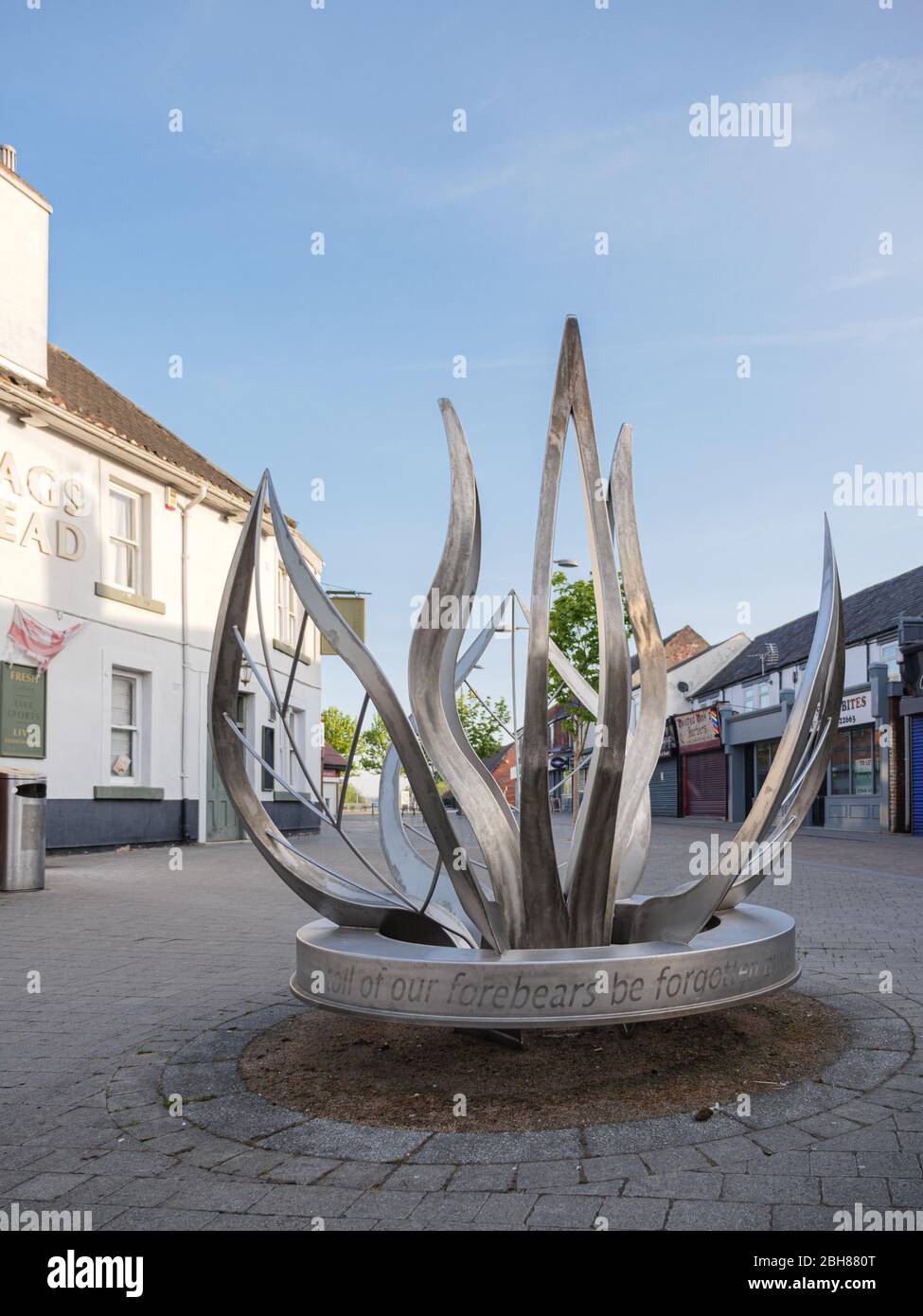 KIRKBY IN ASHFIELD, ENGLAND APRIL 24 Metal leaf sculpture sited at