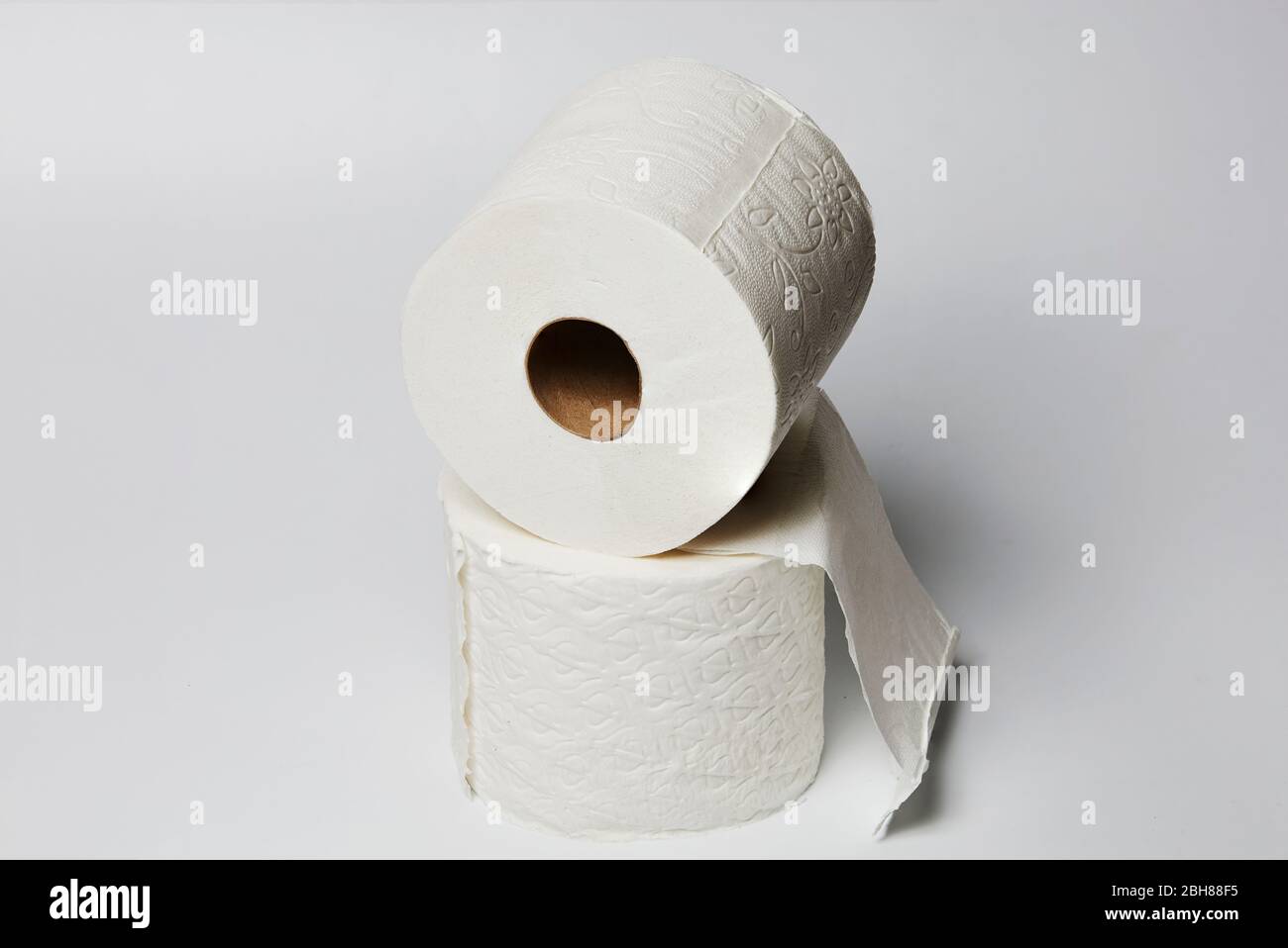 still life of two rolls of toilet paper on white background Stock Photo