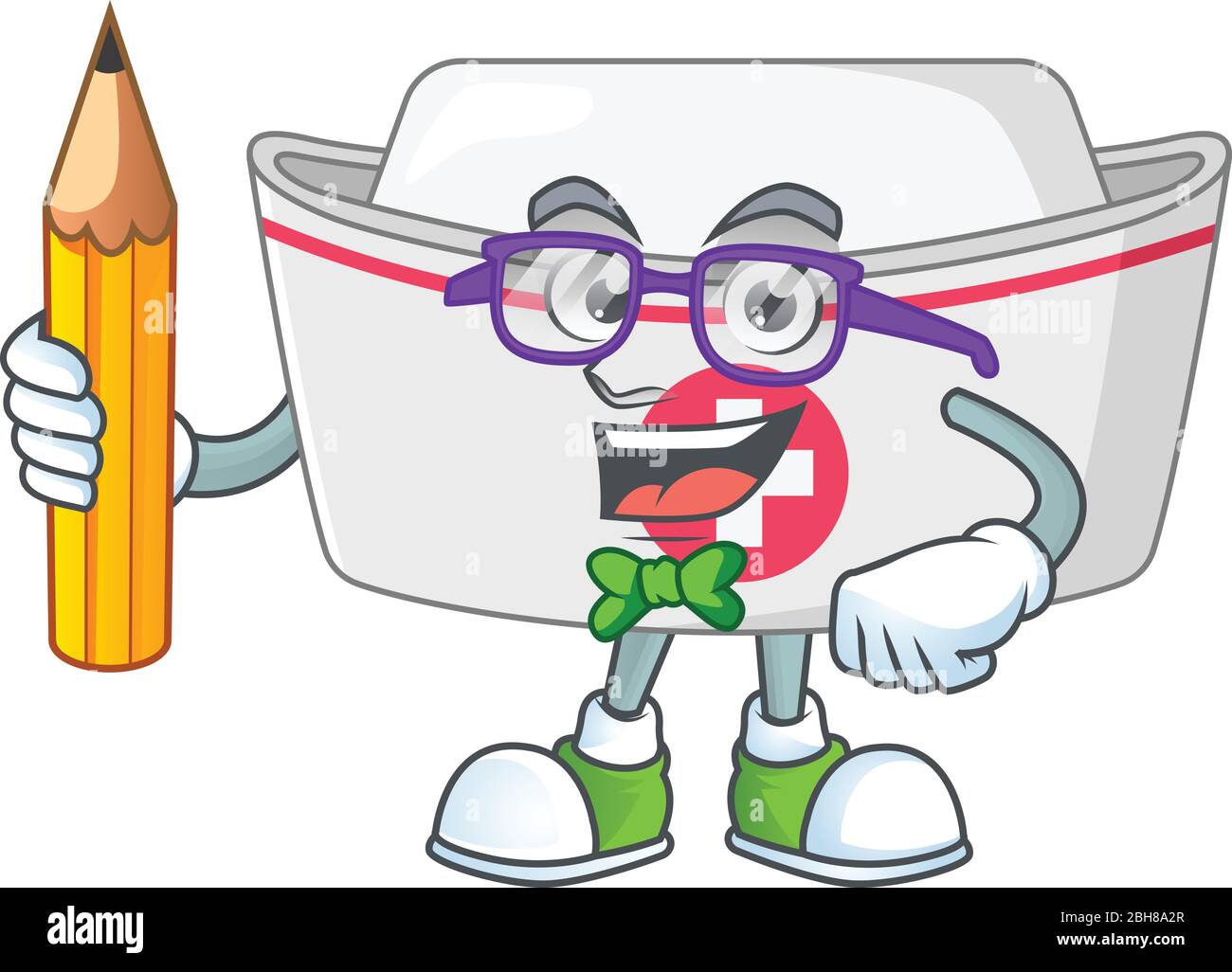 Nurse hat student cartoon character studying with pencil Stock Vector ...