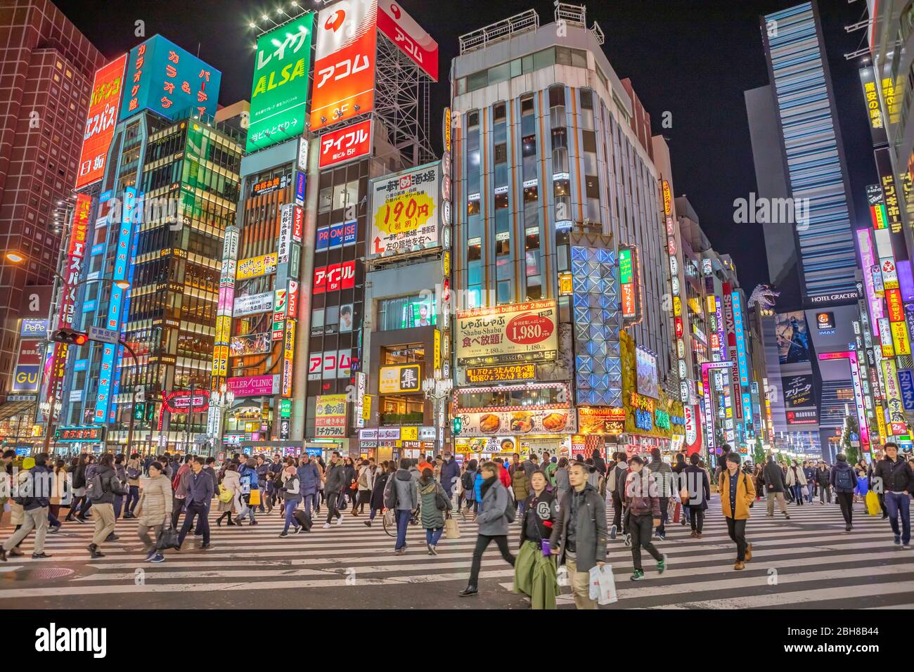 Japan, Tokyo City, Shinjuku District, Kabukicho Area, Yasukuni Dori Avenue Stock Photo