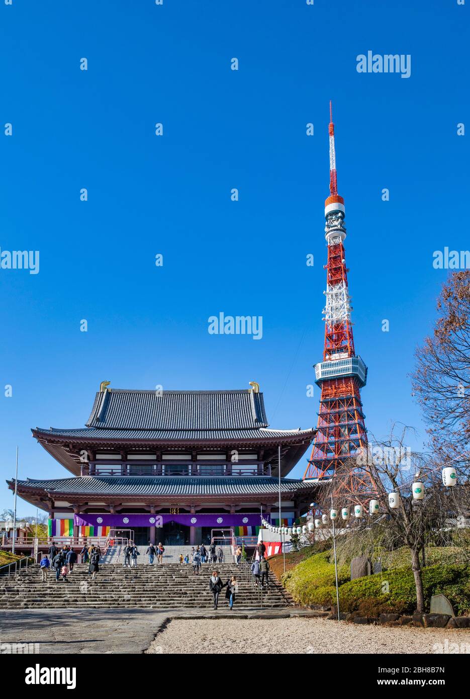 Japan, Tokyo City, Mamamatsucho area, Zojoji Temple and Tokyo Tower Stock Photo