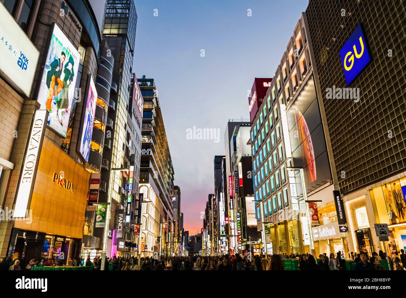 Japan, Honshu, Tokyo, Ginza, Chuo Dori Street, Nightlights Stock Photo