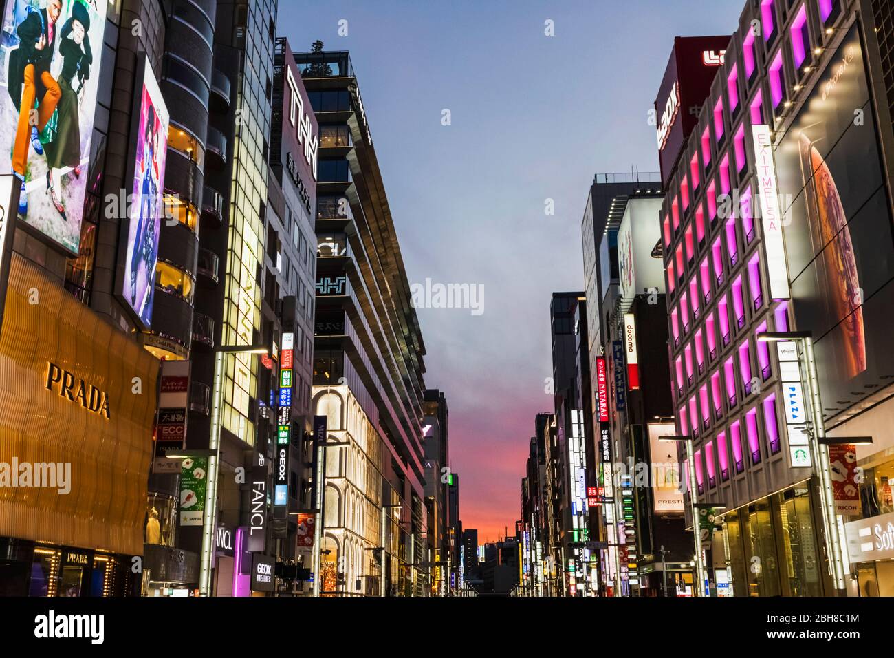 Japan, Honshu, Tokyo, Ginza, Chuo Dori Street, Nightlights Stock Photo