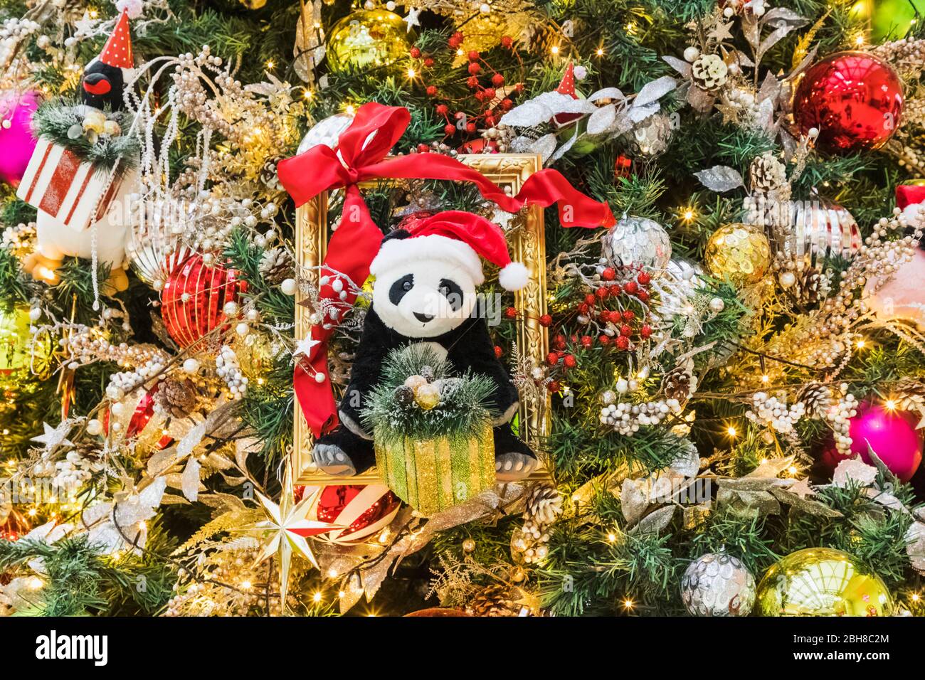 Japan, Honshu, Tokyo, Christmas Tree Decorations with Panda Stock Photo