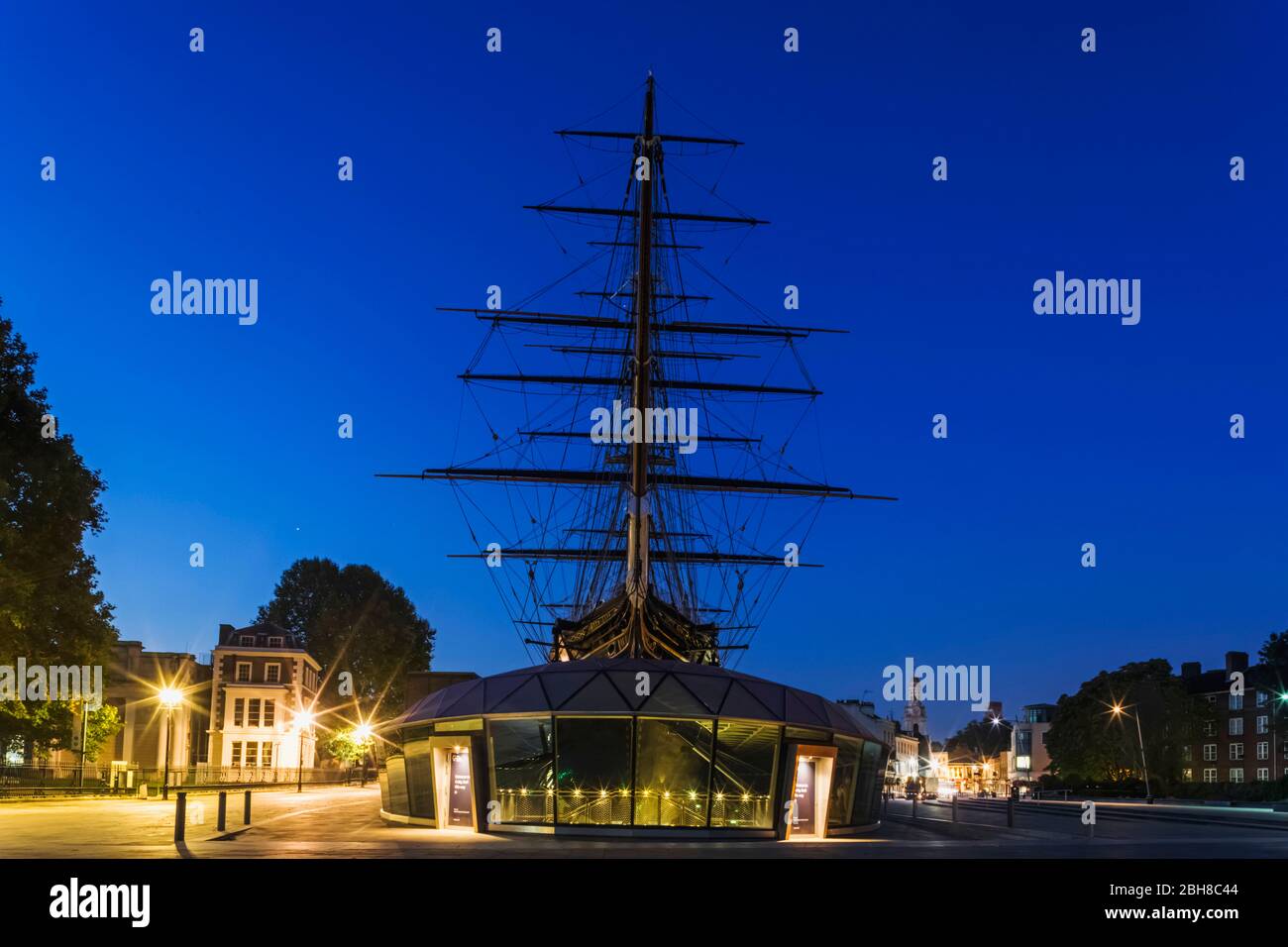 England, London, Greenwich, Night View of The Cutty Sark Stock Photo