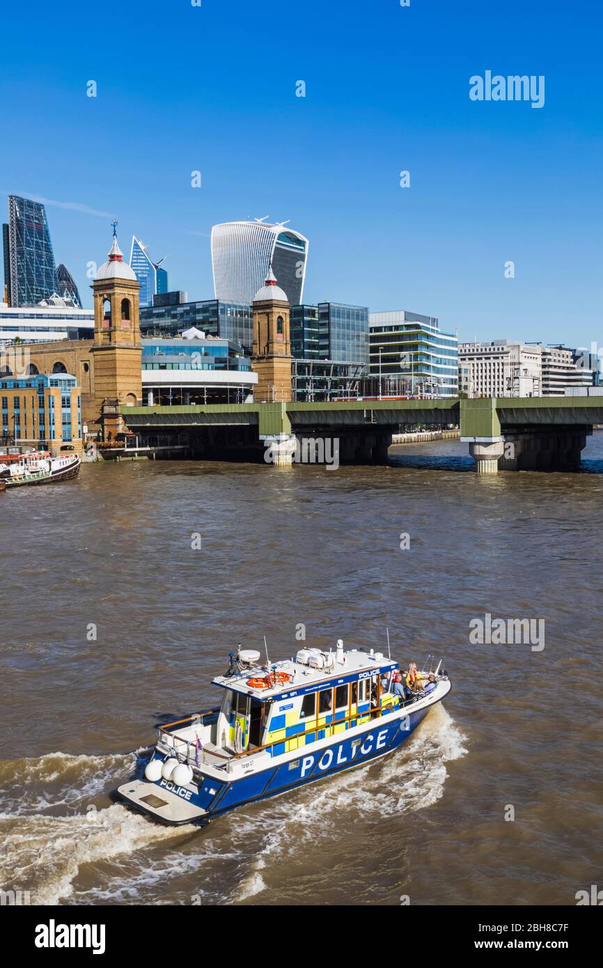 England, London, Metropolitan River Police Launch on River Thames Stock Photo