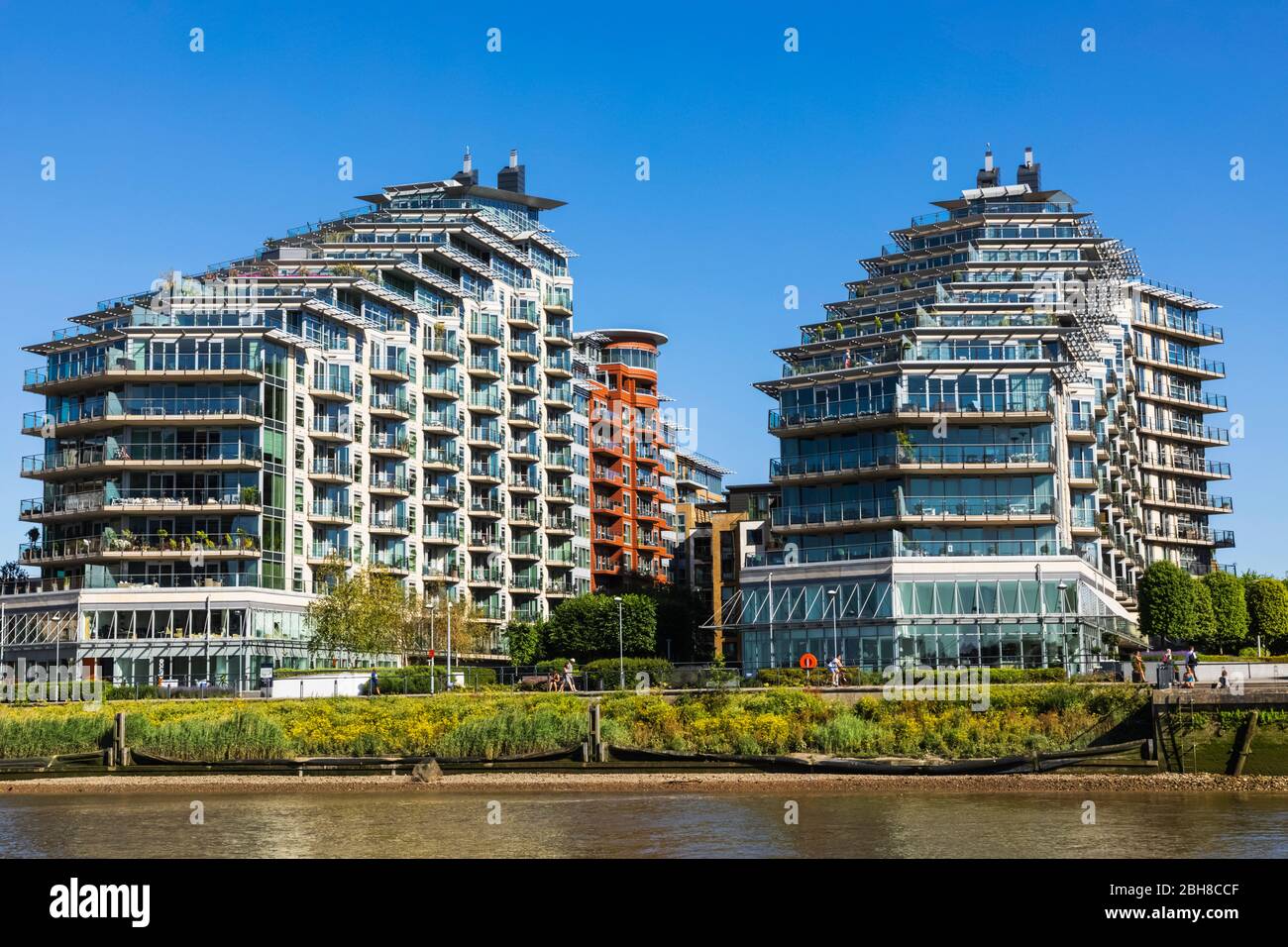 England, London, Battersea, Riverside Residential Apartment Complex Stock Photo