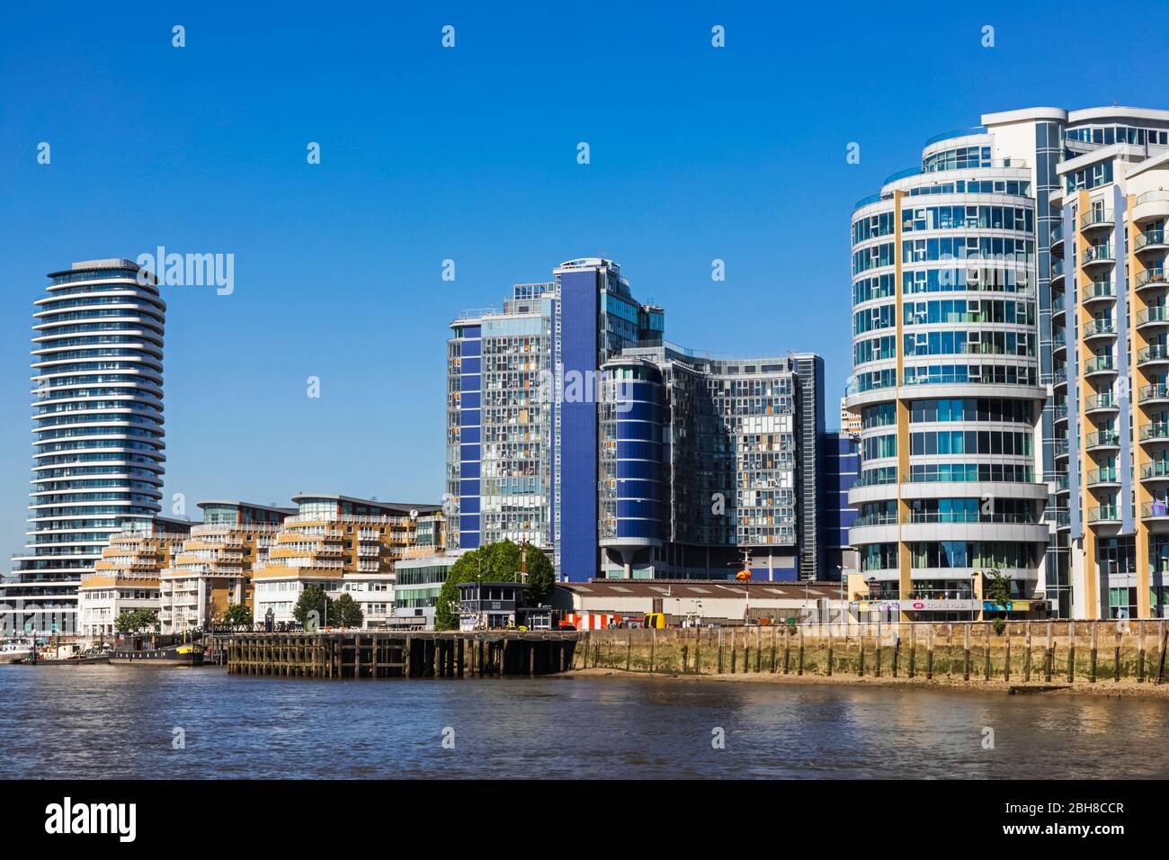 England, London, Battersea, Riverfront Skyline and Crowne Plaza Hotel Stock Photo