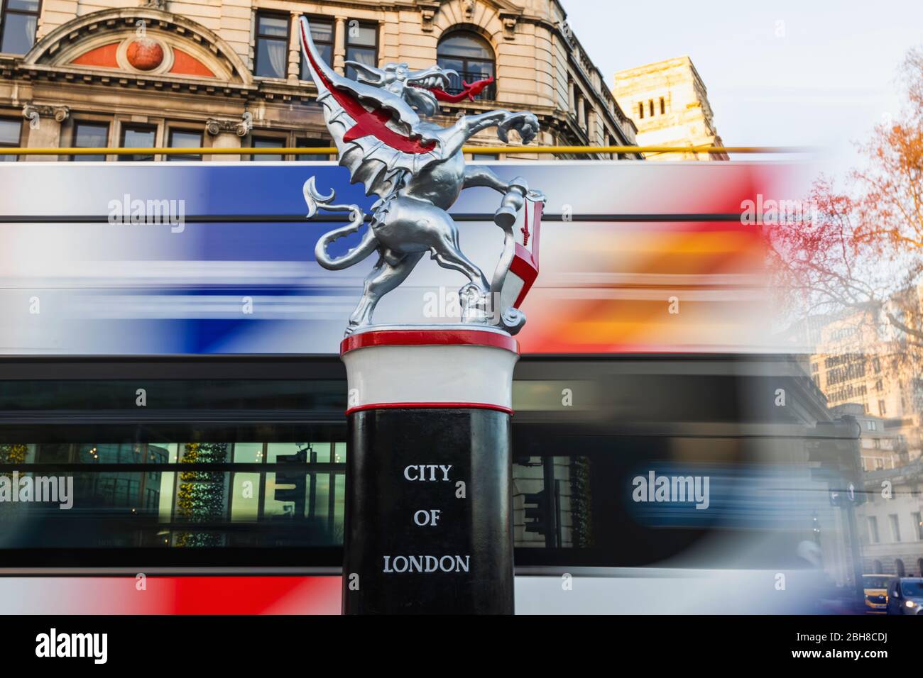 England, London, City of London, Dragon Statue Boundry Mark Guarding The Entrance to The City of London Stock Photo