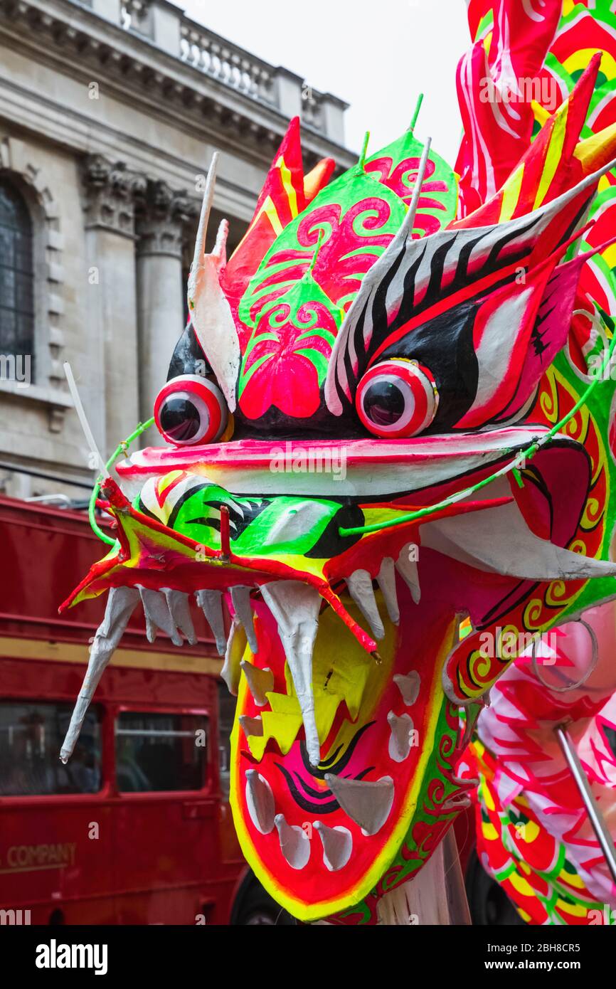 England, London, Chinatown, Chinese New Year Parade, Chinese Dragons Stock Photo