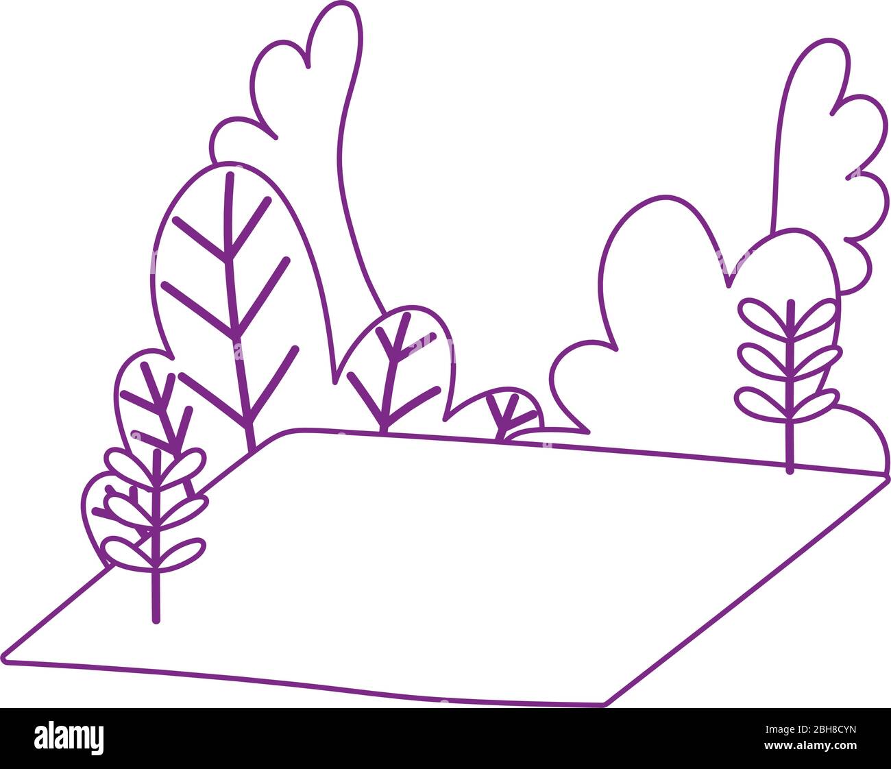 landscape grass bushes leaves foliage isolated icon white background ...