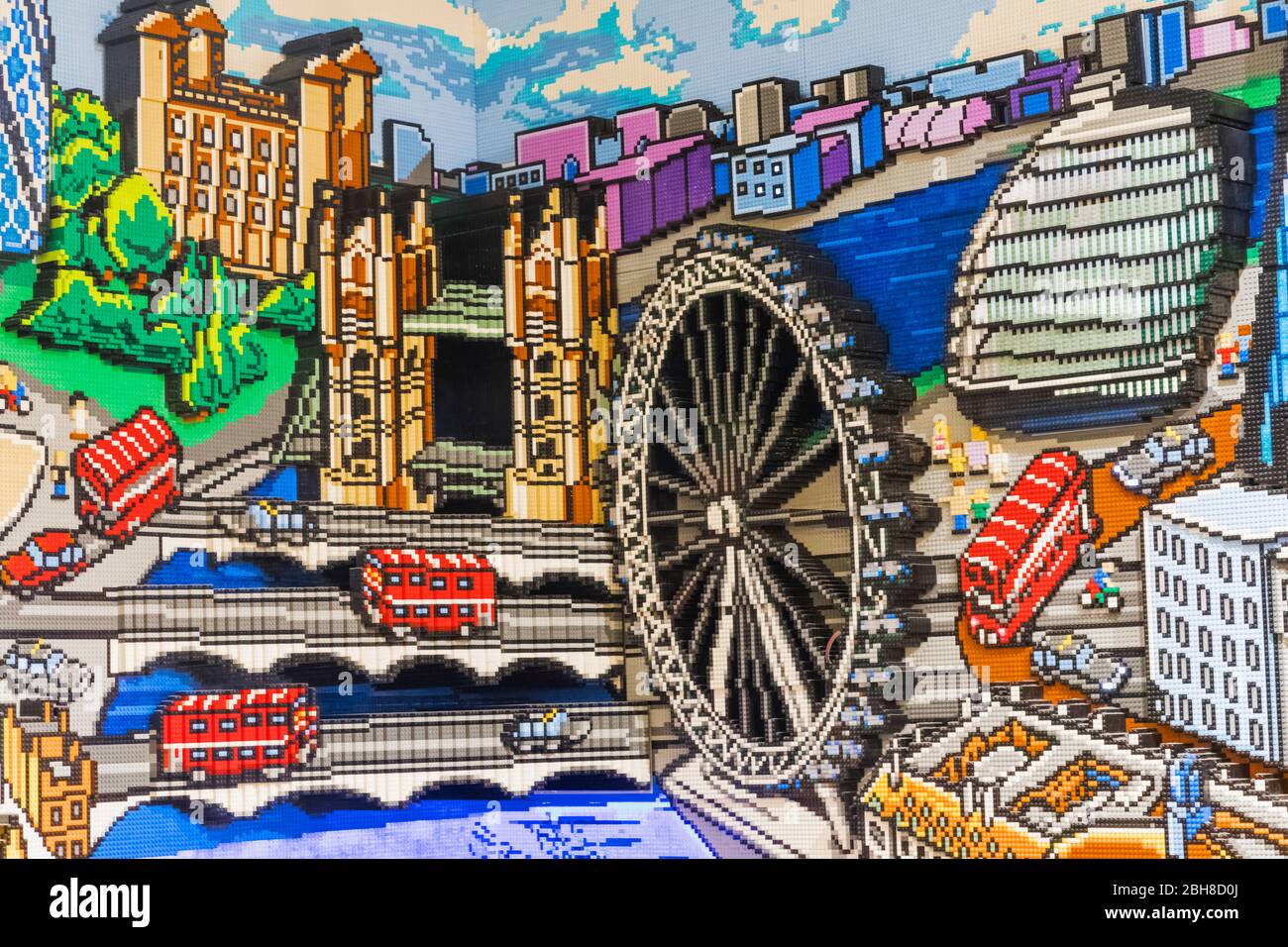 England, London, Leicester Square, Lego Store, Lego Mural of London Scenes Stock Photo